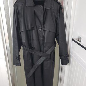 Black Wilda genuine leather trench coat - size S (42R) like new.